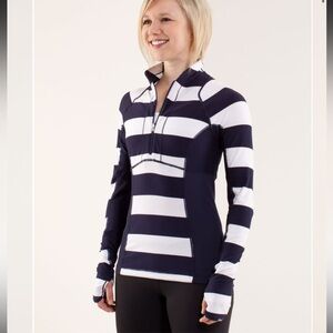 Lululemon Run: Switch Back 1/2 Zip: Stripe White Deep Indigo / Deep Indigo